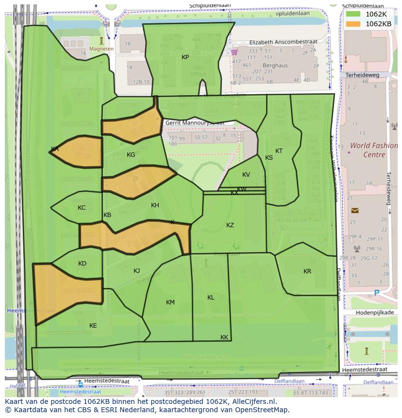 Afbeelding van het postcodegebied 1062 KB op de kaart.