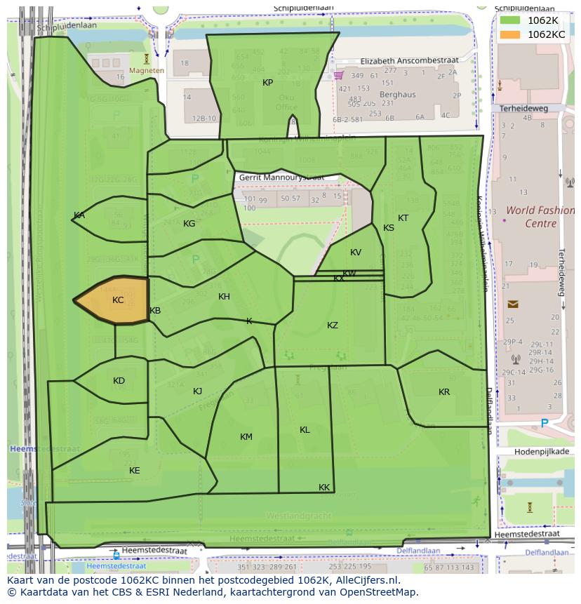 Afbeelding van het postcodegebied 1062 KC op de kaart.