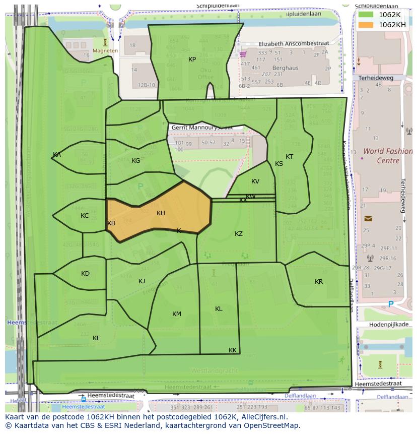 Afbeelding van het postcodegebied 1062 KH op de kaart.