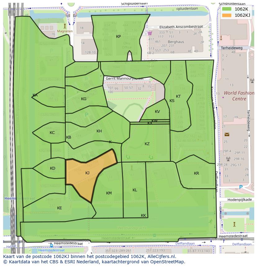 Afbeelding van het postcodegebied 1062 KJ op de kaart.