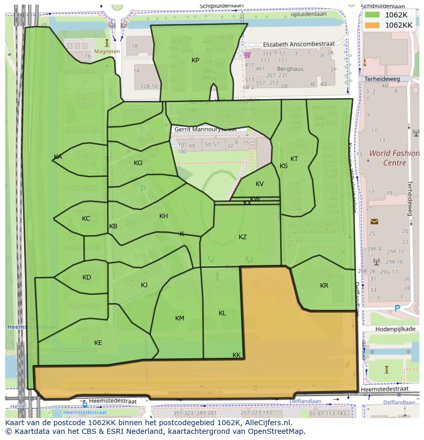 Afbeelding van het postcodegebied 1062 KK op de kaart.