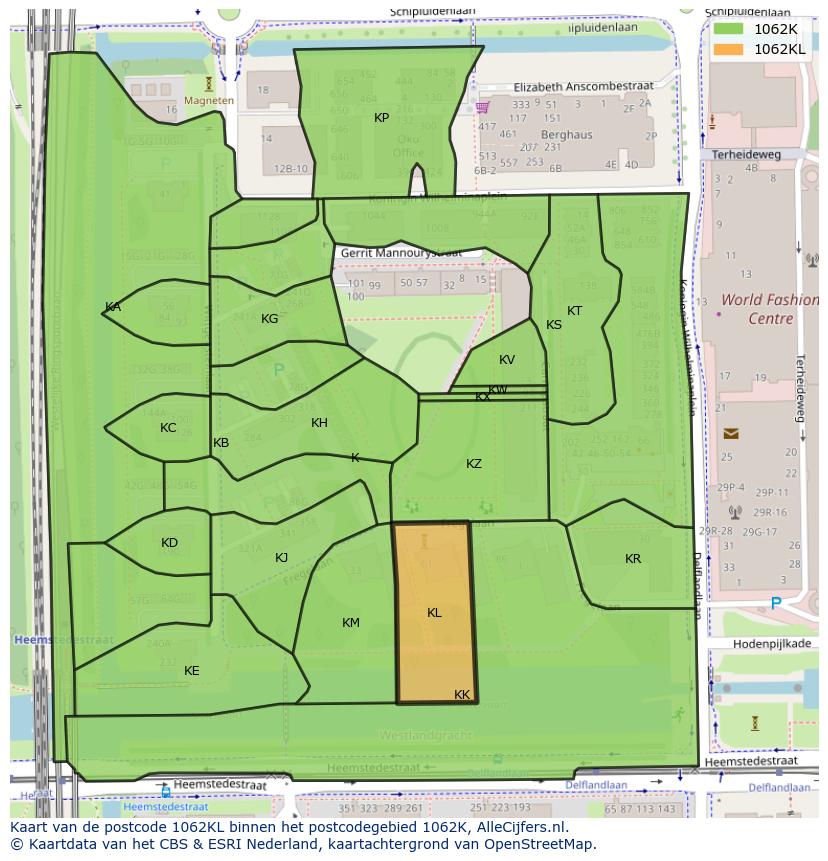 Afbeelding van het postcodegebied 1062 KL op de kaart.