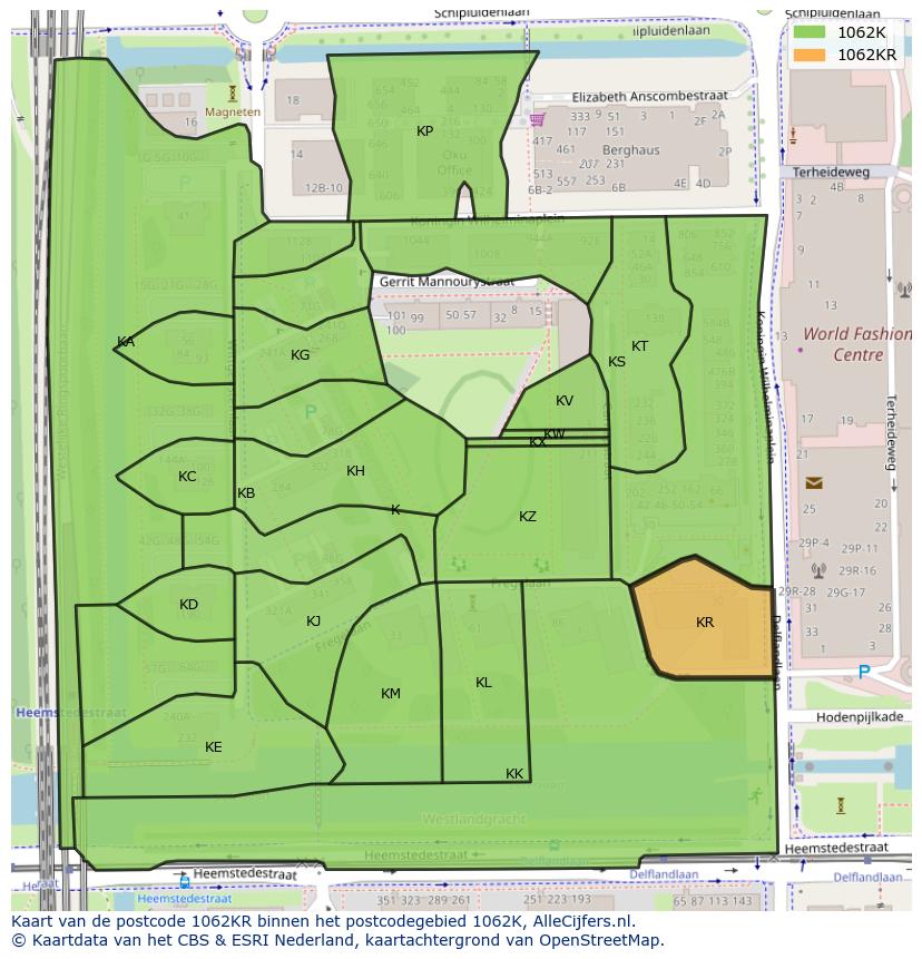 Afbeelding van het postcodegebied 1062 KR op de kaart.