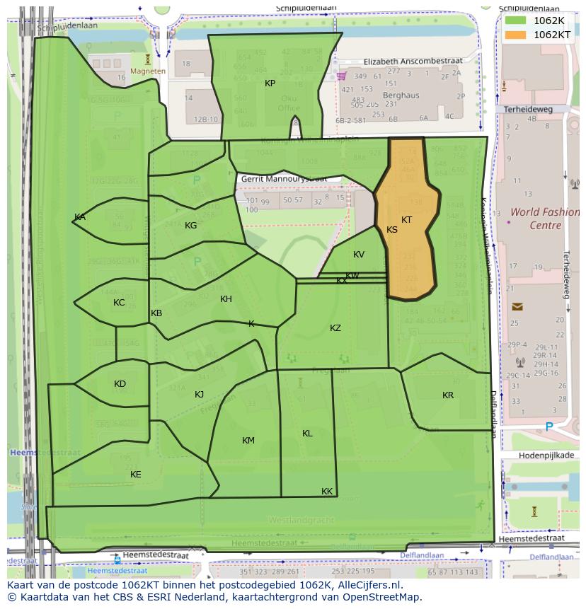 Afbeelding van het postcodegebied 1062 KT op de kaart.