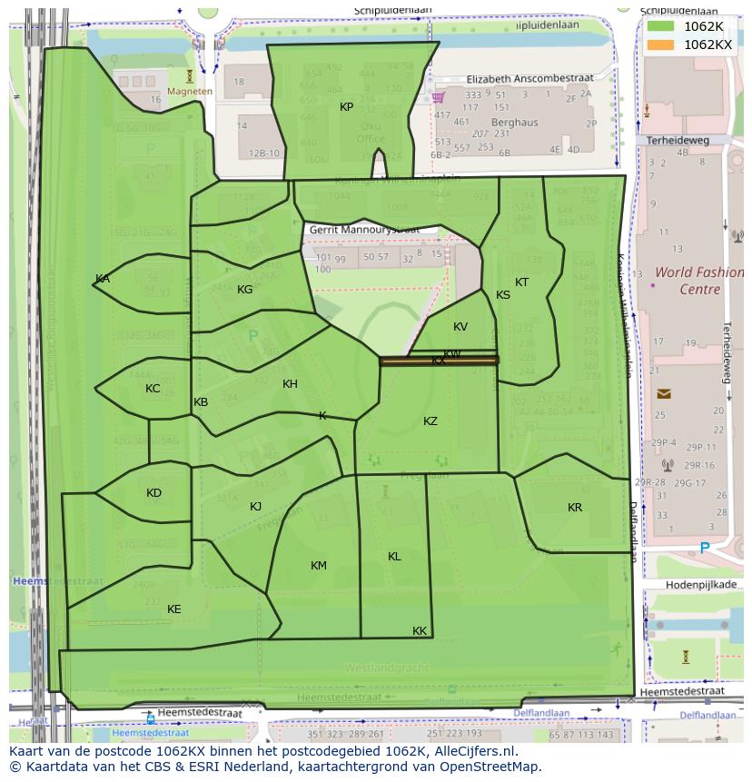Afbeelding van het postcodegebied 1062 KX op de kaart.