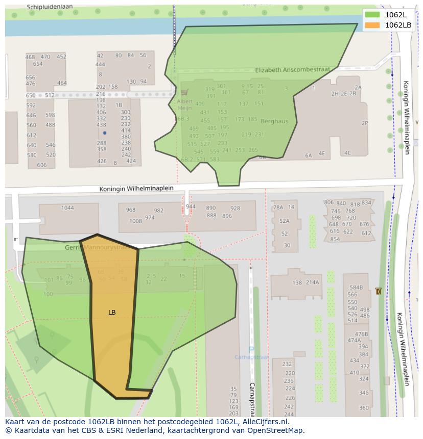 Afbeelding van het postcodegebied 1062 LB op de kaart.