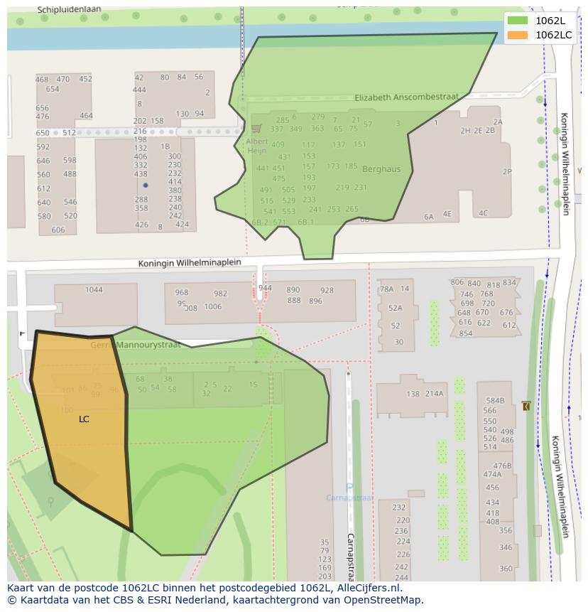 Afbeelding van het postcodegebied 1062 LC op de kaart.