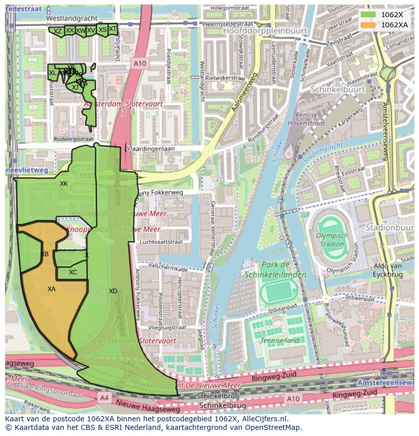 Afbeelding van het postcodegebied 1062 XA op de kaart.