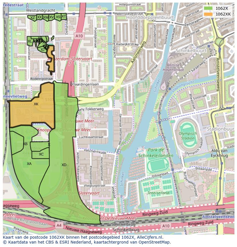Afbeelding van het postcodegebied 1062 XK op de kaart.