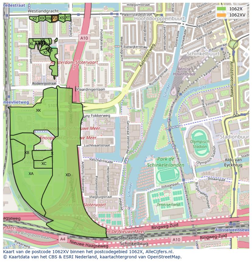 Afbeelding van het postcodegebied 1062 XV op de kaart.