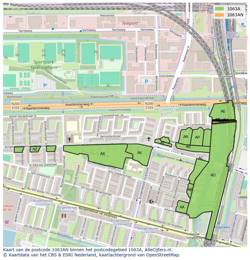Afbeelding van het postcodegebied 1063 AN op de kaart.