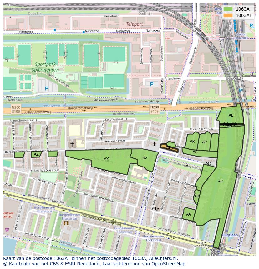 Afbeelding van het postcodegebied 1063 AT op de kaart.
