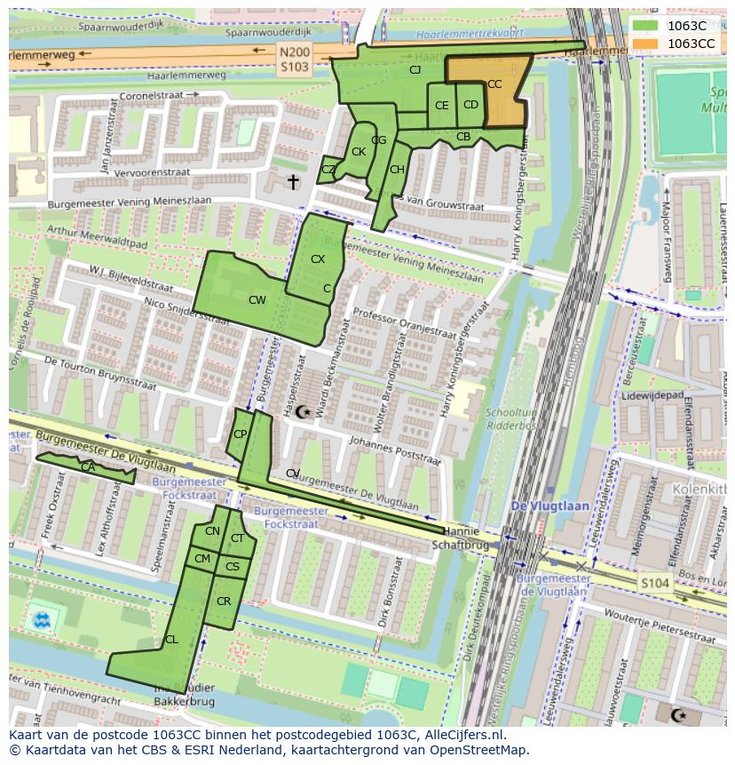 Afbeelding van het postcodegebied 1063 CC op de kaart.