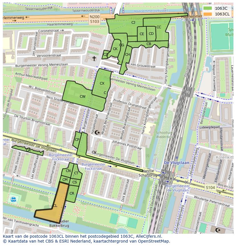 Afbeelding van het postcodegebied 1063 CL op de kaart.