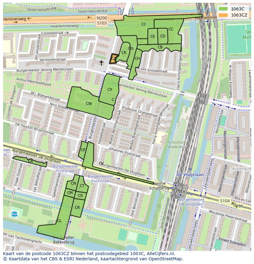 Afbeelding van het postcodegebied 1063 CZ op de kaart.