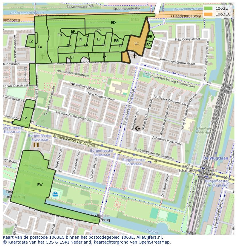 Afbeelding van het postcodegebied 1063 EC op de kaart.