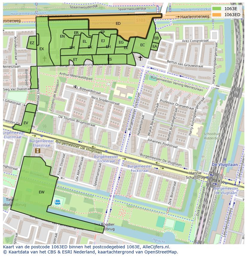 Afbeelding van het postcodegebied 1063 ED op de kaart.