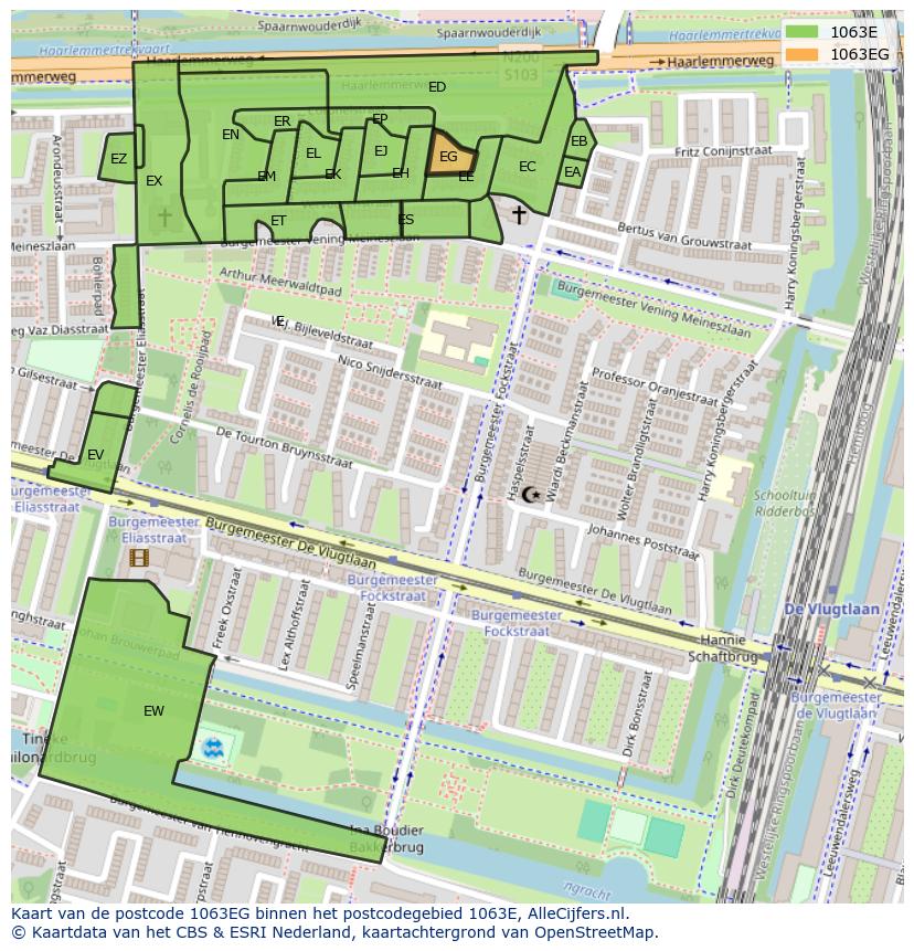Afbeelding van het postcodegebied 1063 EG op de kaart.