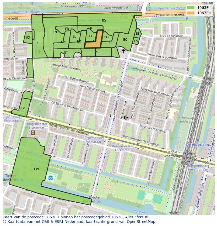 Afbeelding van het postcodegebied 1063 EH op de kaart.