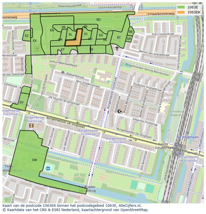Afbeelding van het postcodegebied 1063 EK op de kaart.