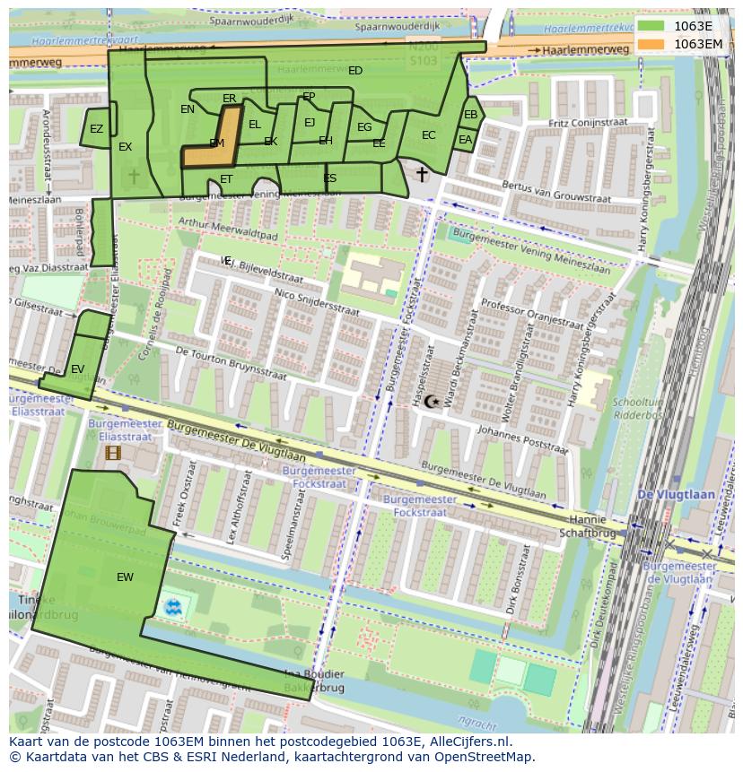 Afbeelding van het postcodegebied 1063 EM op de kaart.