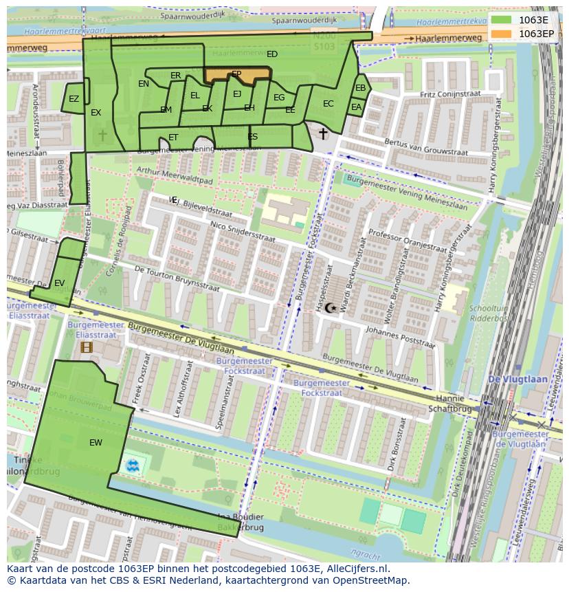 Afbeelding van het postcodegebied 1063 EP op de kaart.