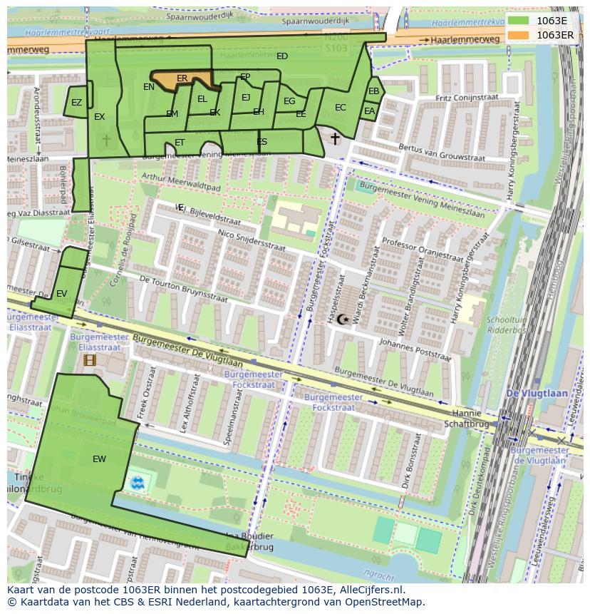 Afbeelding van het postcodegebied 1063 ER op de kaart.