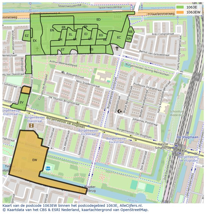 Afbeelding van het postcodegebied 1063 EW op de kaart.