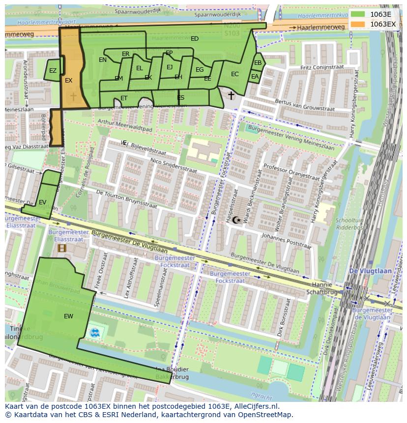 Afbeelding van het postcodegebied 1063 EX op de kaart.