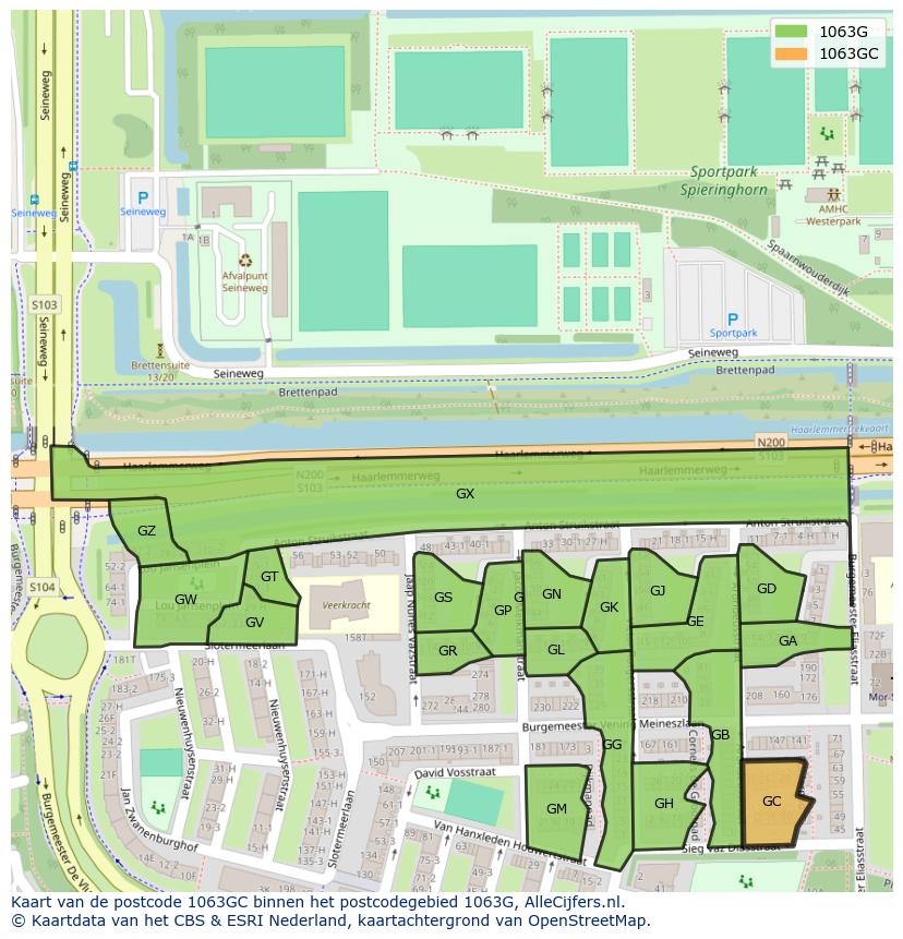 Afbeelding van het postcodegebied 1063 GC op de kaart.