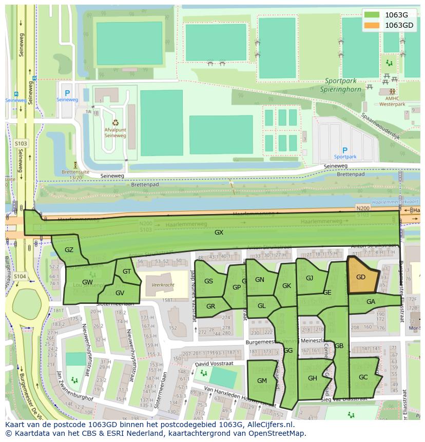 Afbeelding van het postcodegebied 1063 GD op de kaart.