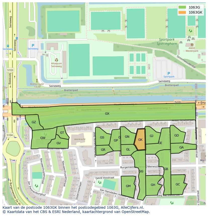 Afbeelding van het postcodegebied 1063 GK op de kaart.