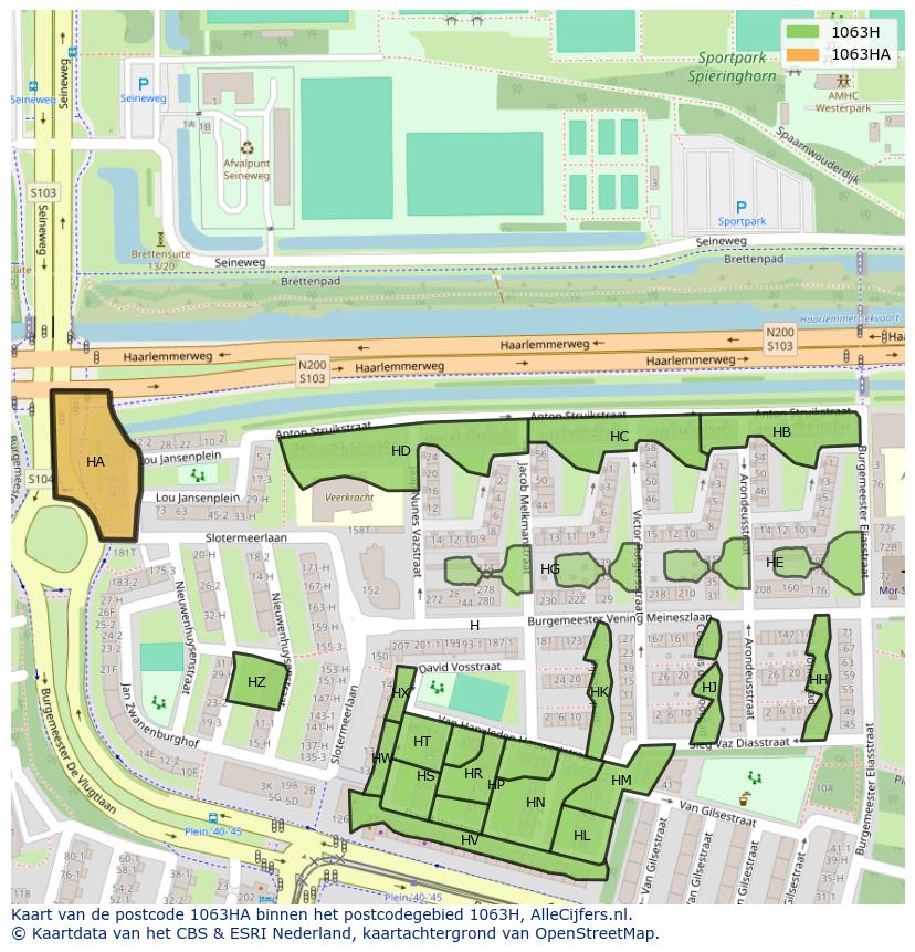 Afbeelding van het postcodegebied 1063 HA op de kaart.