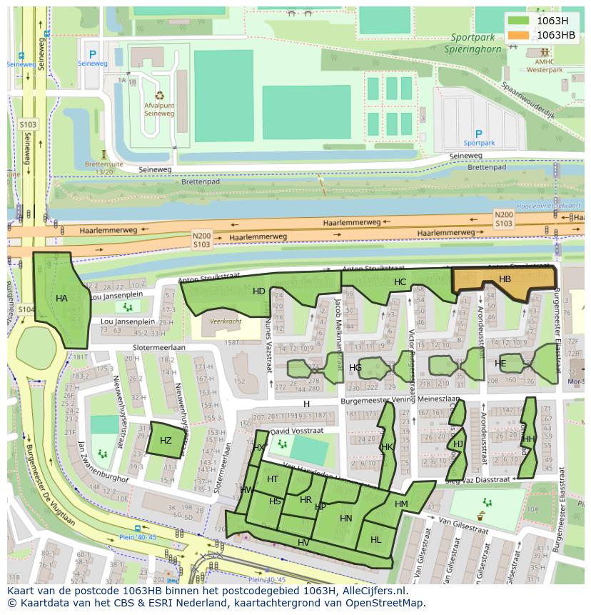 Afbeelding van het postcodegebied 1063 HB op de kaart.