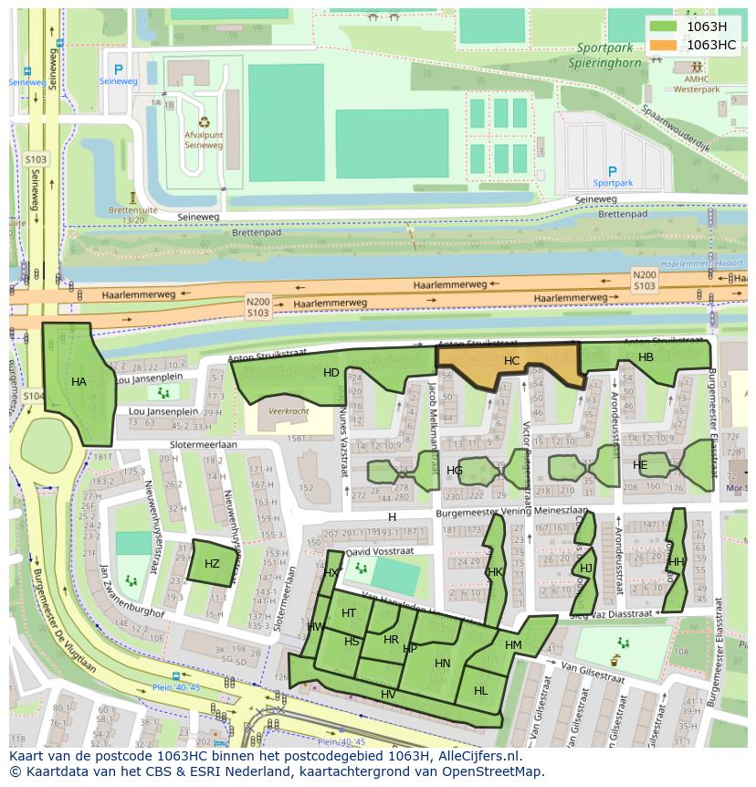 Afbeelding van het postcodegebied 1063 HC op de kaart.