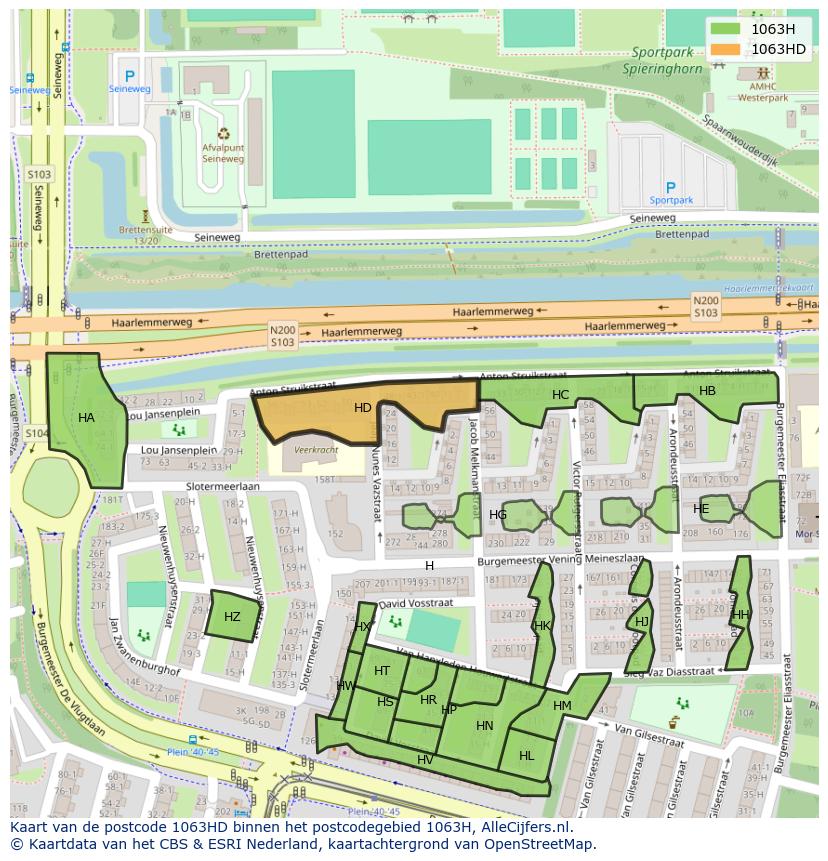 Afbeelding van het postcodegebied 1063 HD op de kaart.