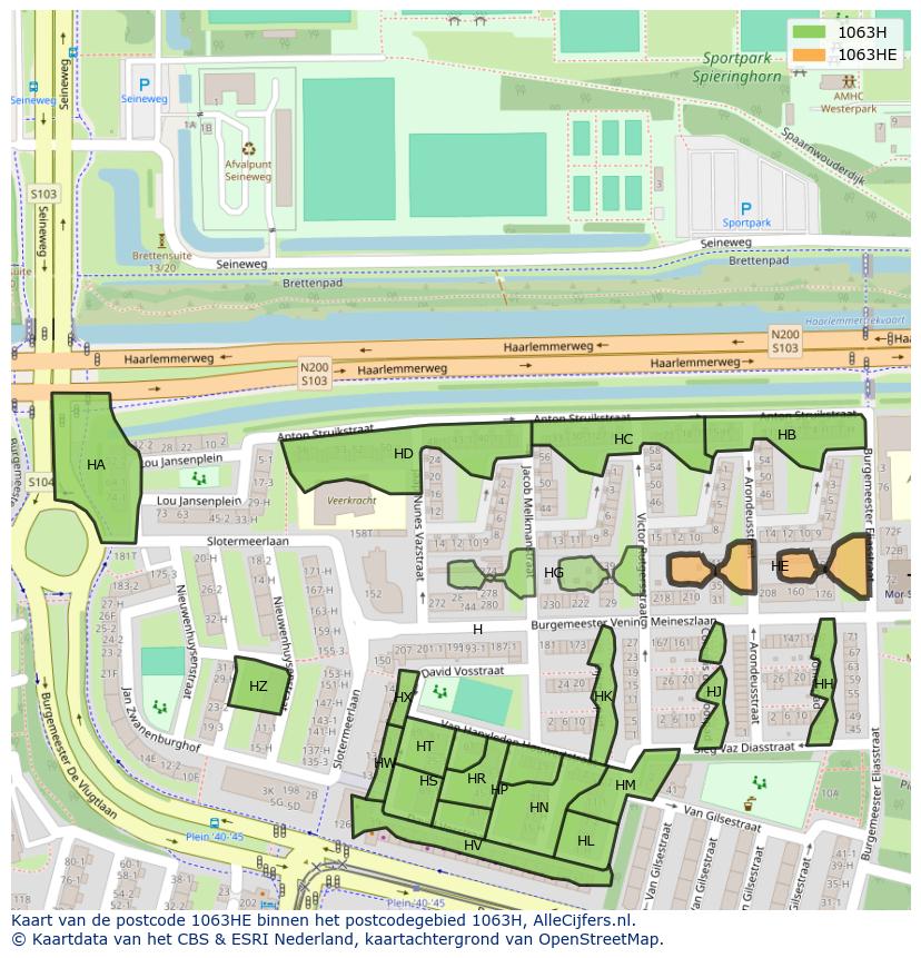 Afbeelding van het postcodegebied 1063 HE op de kaart.