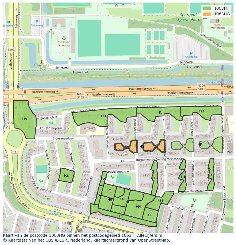 Afbeelding van het postcodegebied 1063 HG op de kaart.