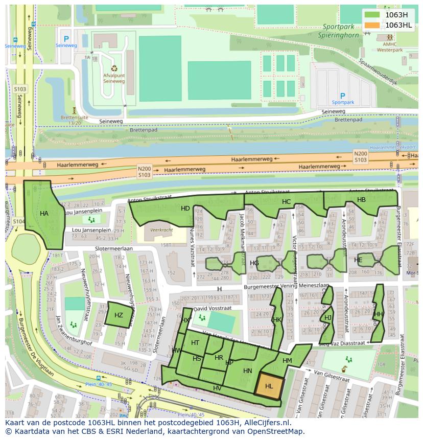 Afbeelding van het postcodegebied 1063 HL op de kaart.