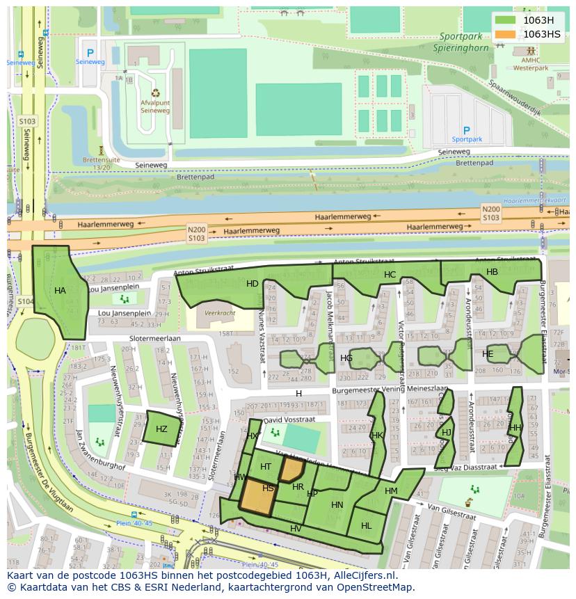 Afbeelding van het postcodegebied 1063 HS op de kaart.