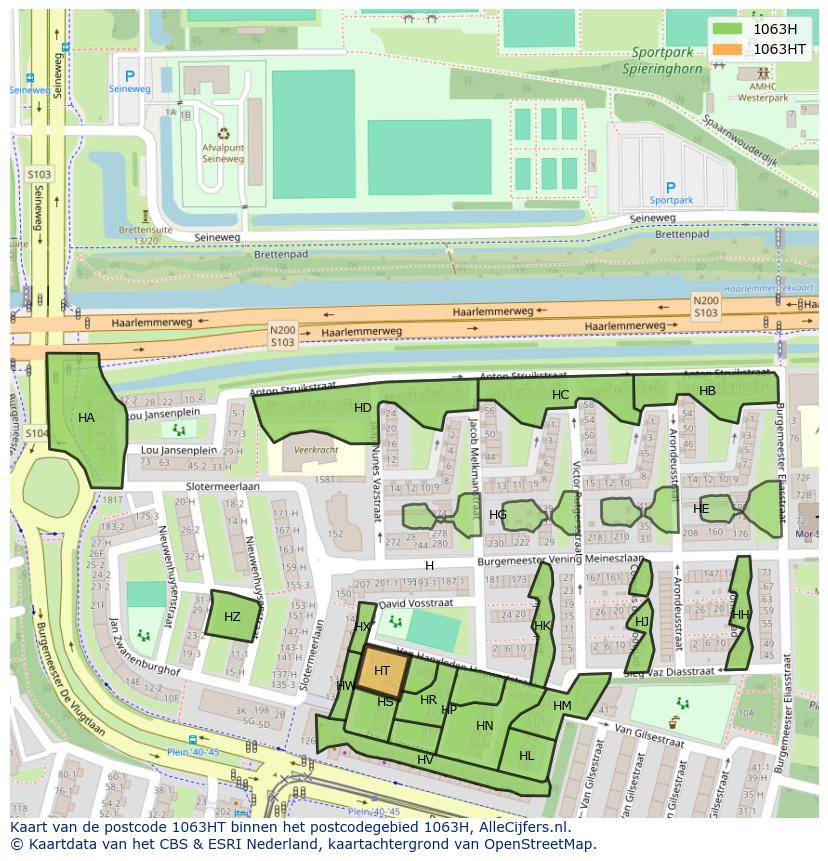 Afbeelding van het postcodegebied 1063 HT op de kaart.