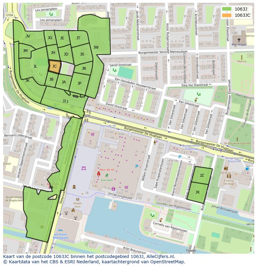 Afbeelding van het postcodegebied 1063 JC op de kaart.