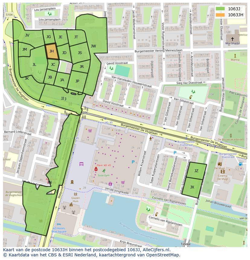 Afbeelding van het postcodegebied 1063 JH op de kaart.