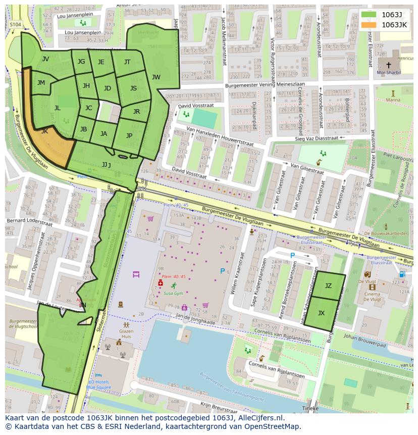 Afbeelding van het postcodegebied 1063 JK op de kaart.