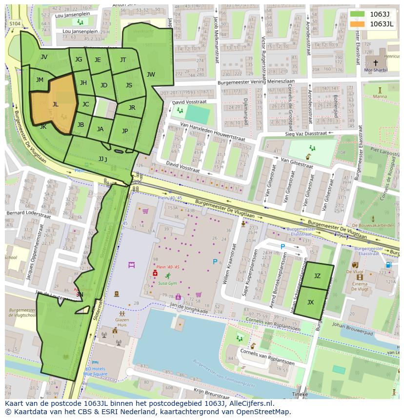 Afbeelding van het postcodegebied 1063 JL op de kaart.