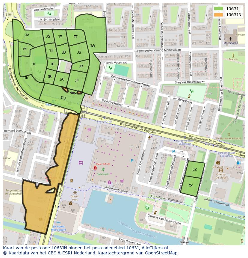 Afbeelding van het postcodegebied 1063 JN op de kaart.