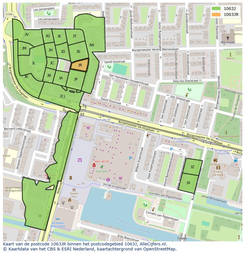 Afbeelding van het postcodegebied 1063 JR op de kaart.