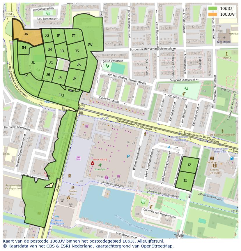 Afbeelding van het postcodegebied 1063 JV op de kaart.