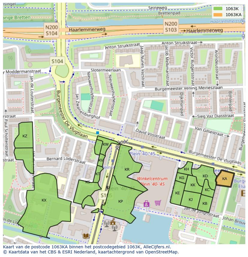 Afbeelding van het postcodegebied 1063 KA op de kaart.