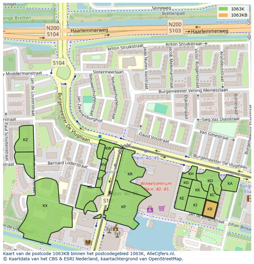 Afbeelding van het postcodegebied 1063 KB op de kaart.